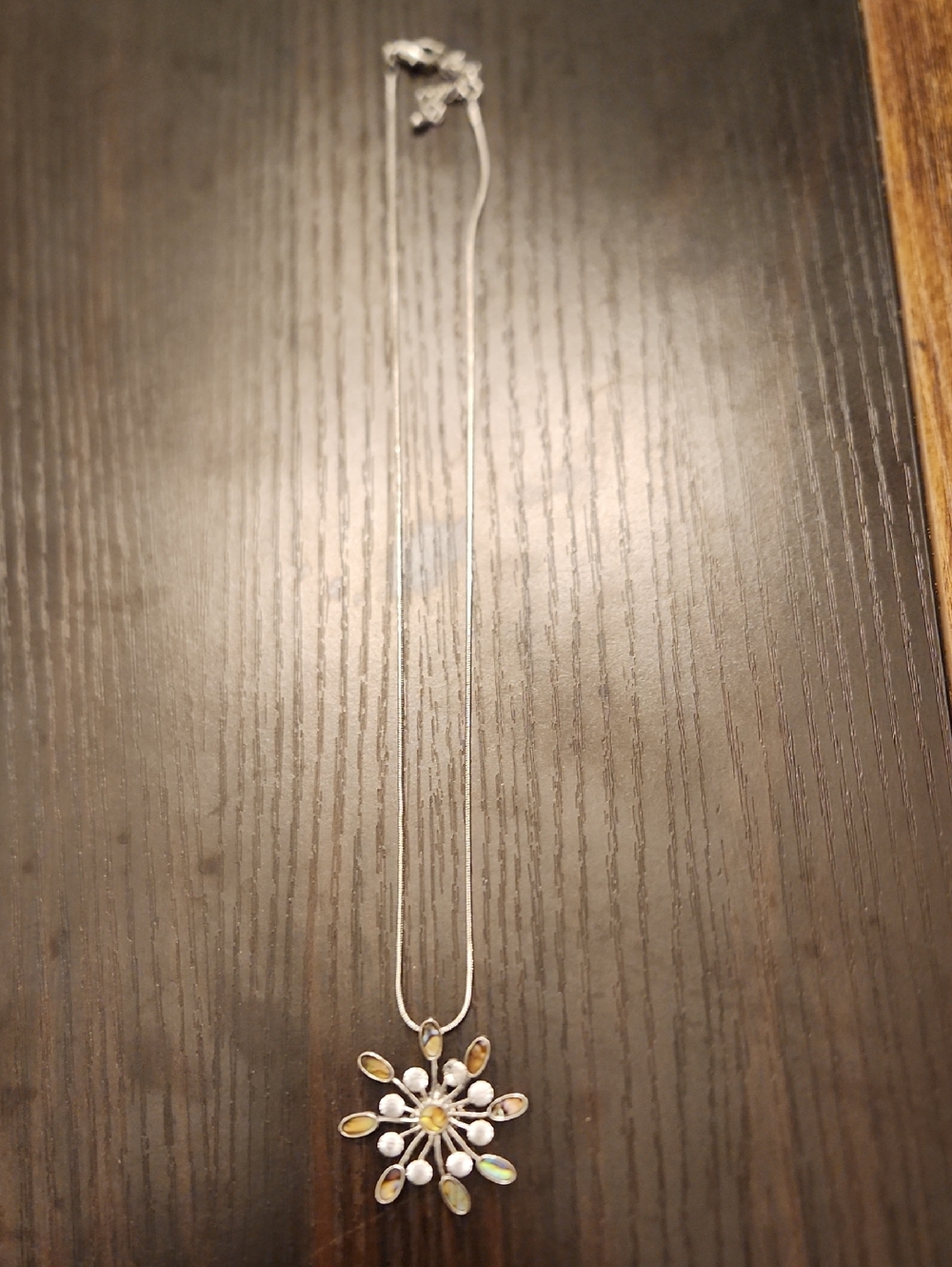 Silver Flower Pendant Necklace with Iridescent Accents